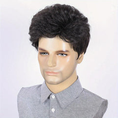 Men's Short Straight Wig Diagonal Bangs Synthetic Wig