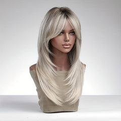 Layered Gradient Gray Brown Hair Wig for Women 55 88 Cm