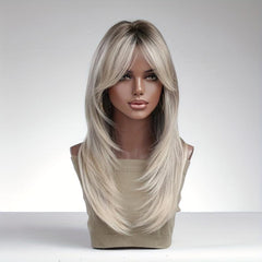 Layered Gradient Gray Brown Hair Wig for Women 55 88 Cm