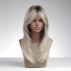 Layered Gradient Gray Brown Hair Wig for Women 55 88 Cm