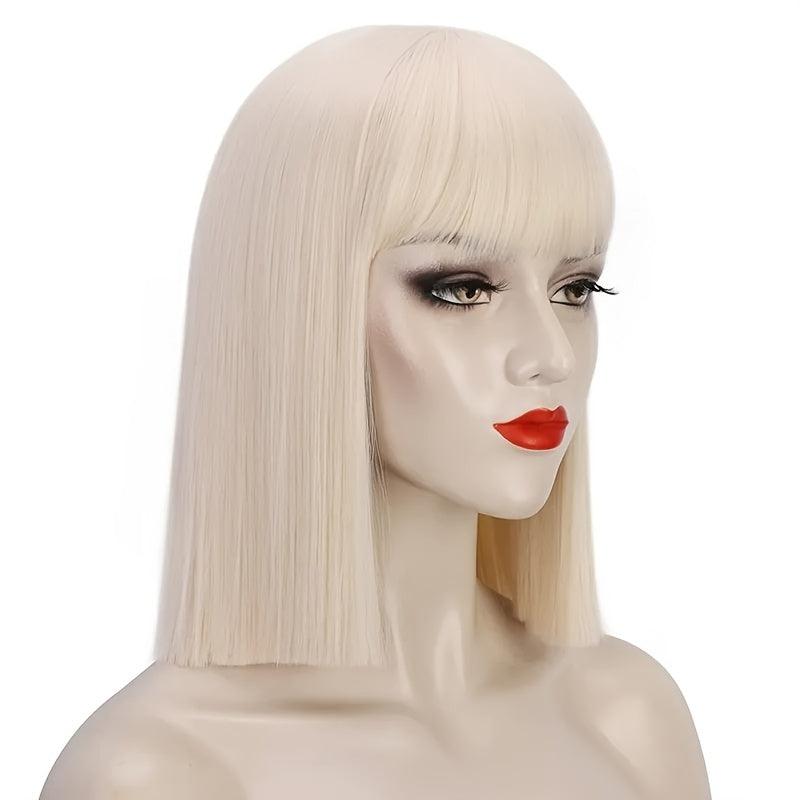 613 Blonde Synthetic Short Bob Wigs With Bangs