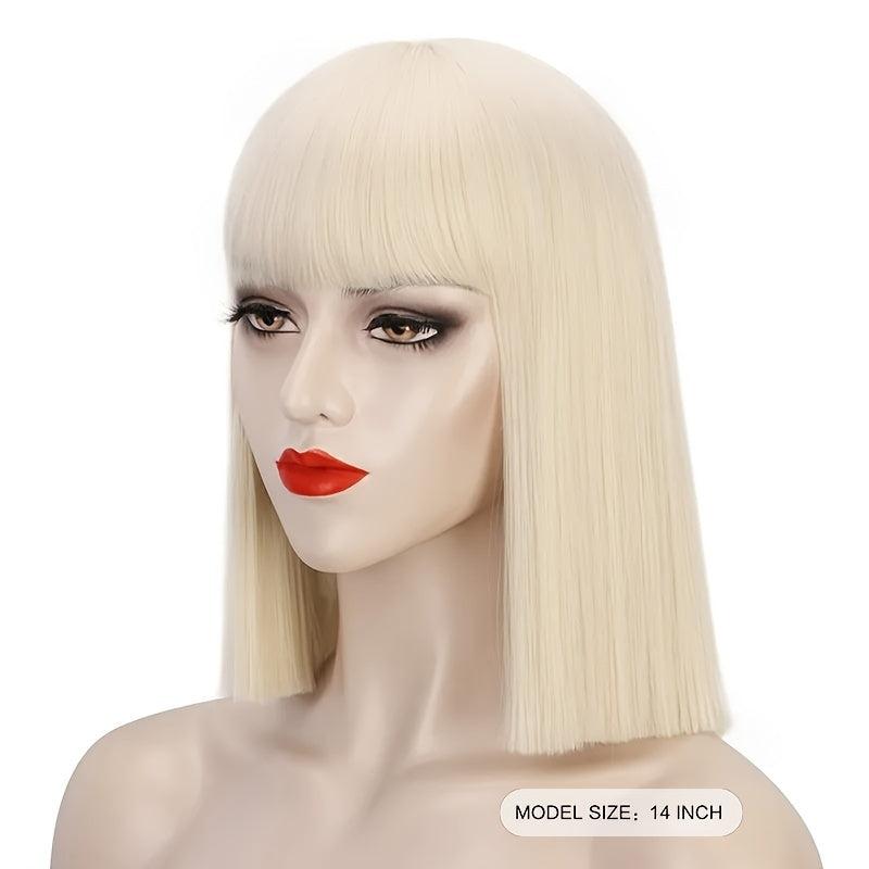 613 Blonde Synthetic Short Bob Wigs With Bangs