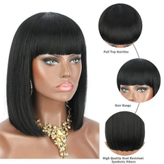 613 Blonde Synthetic Short Bob Wigs With Bangs