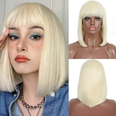 613 Blonde Synthetic Short Bob Wigs With Bangs