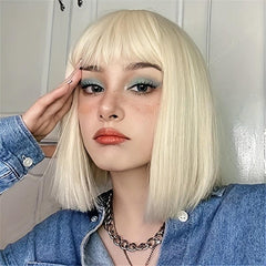 613 Blonde Synthetic Short Bob Wigs With Bangs