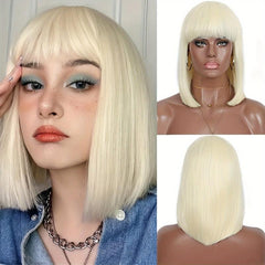613 Blonde Synthetic Short Bob Wigs With Bangs