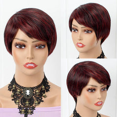 Heat Resistant Pixie Cut Wig with Bangs for Women Short Synthetic Hair