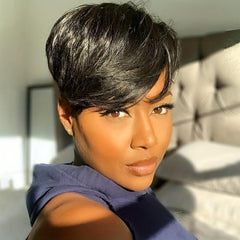 Pixie Cut Wig Short Hair With Bangs Natural Straight Synthetic