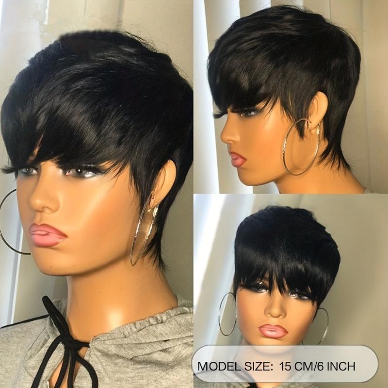 Pixie Cut Wig Short Hair With Bangs Natural Straight Synthetic