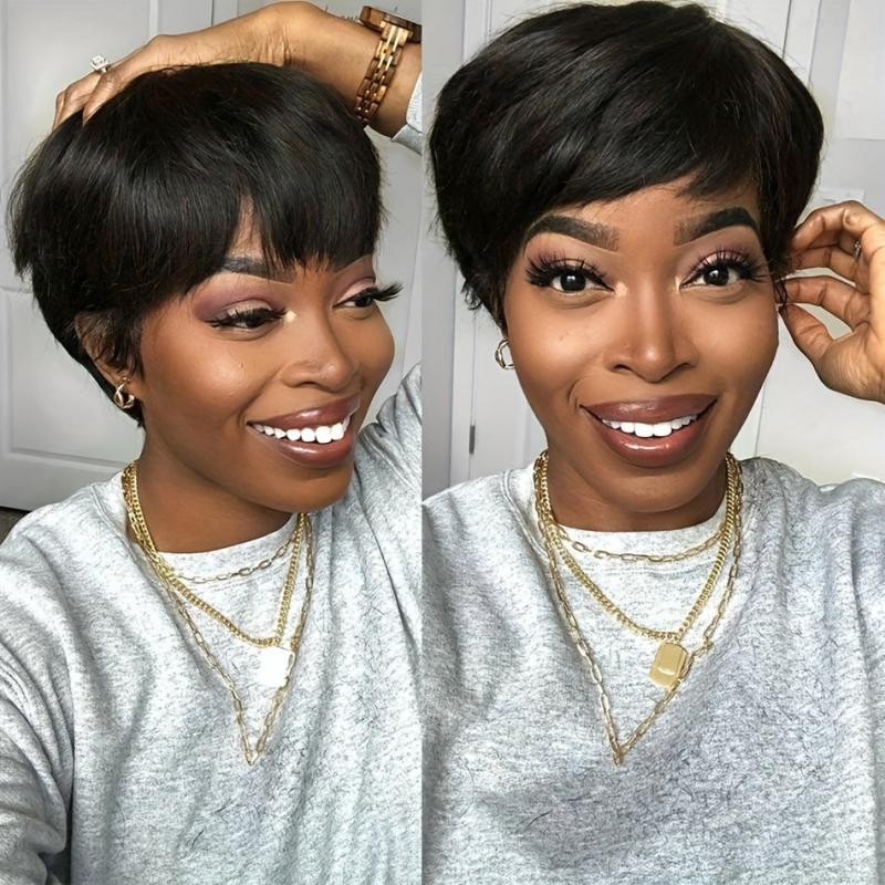 Pixie Cut Wig Short Hair With Bangs Natural Straight Synthetic