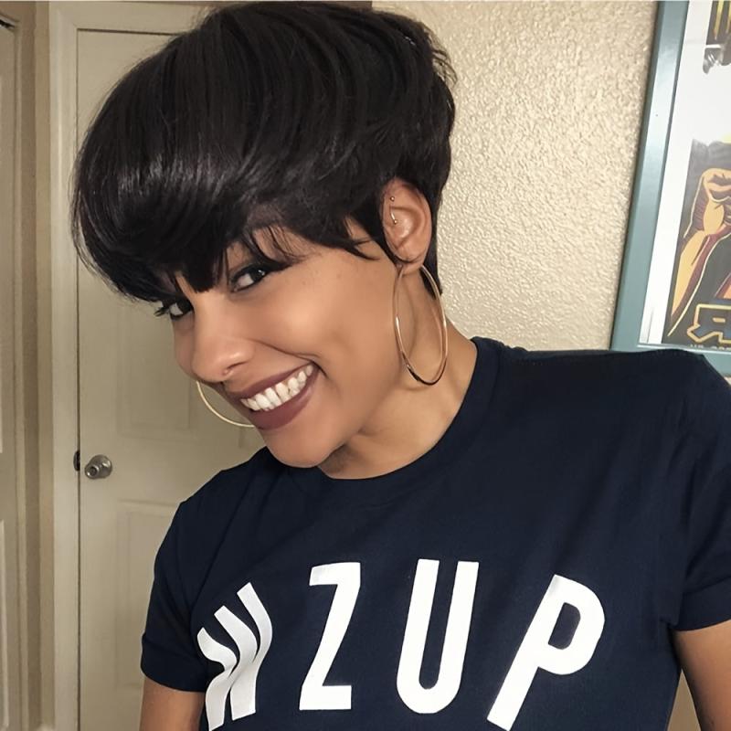 Pixie Cut Wig Short Hair With Bangs Natural Straight Synthetic