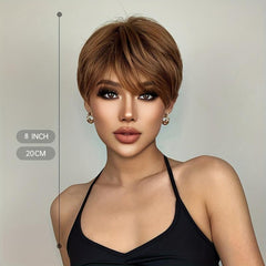 Short Straight Hair Wigs Pixie Cut Bangs Layered Synthetic Fiber Women