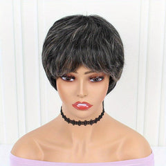 Short Straight Wig Blonde Brown Mixed Synthetic Hair Heat Resistant