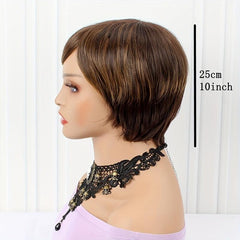 Short Straight Wig Blonde Brown Mixed Synthetic Hair Heat Resistant
