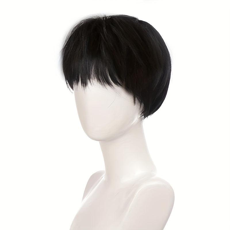 Men's Short Straight Hair Wigs - Natural Looking Fluffy Hair Replacement