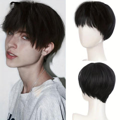 Men's Short Straight Hair Wigs - Natural Looking Fluffy Hair Replacement