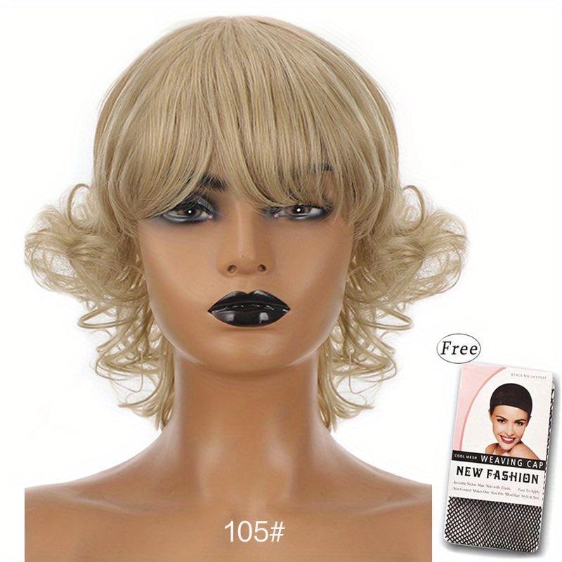15 24 Cm Short Curly Synthetic Hair Wigs for Women with Layered Bangs