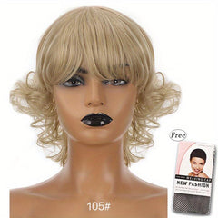15 24 Cm Short Curly Synthetic Hair Wigs for Women with Layered Bangs