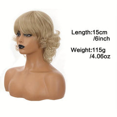 15 24 Cm Short Curly Synthetic Hair Wigs for Women with Layered Bangs
