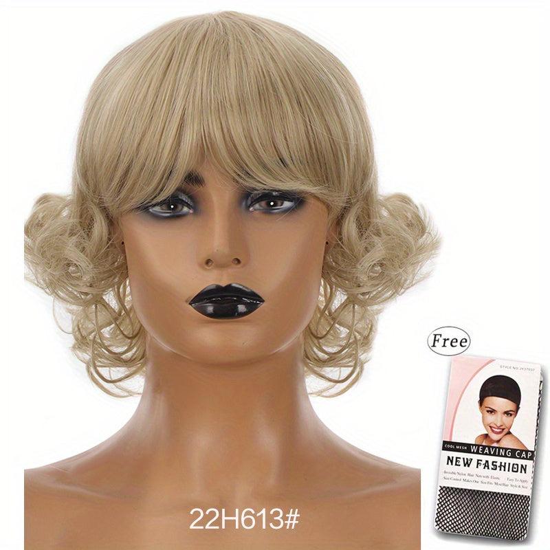 15 24 Cm Short Curly Synthetic Hair Wigs for Women with Layered Bangs