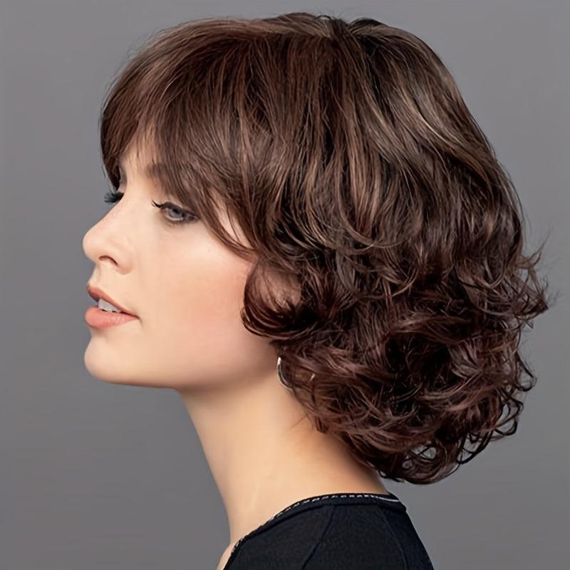 15 24 Cm Short Curly Synthetic Hair Wigs for Women with Layered Bangs