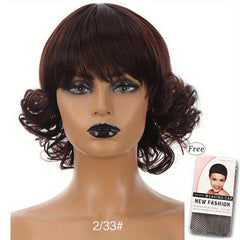 15 24 Cm Short Curly Synthetic Hair Wigs for Women with Layered Bangs