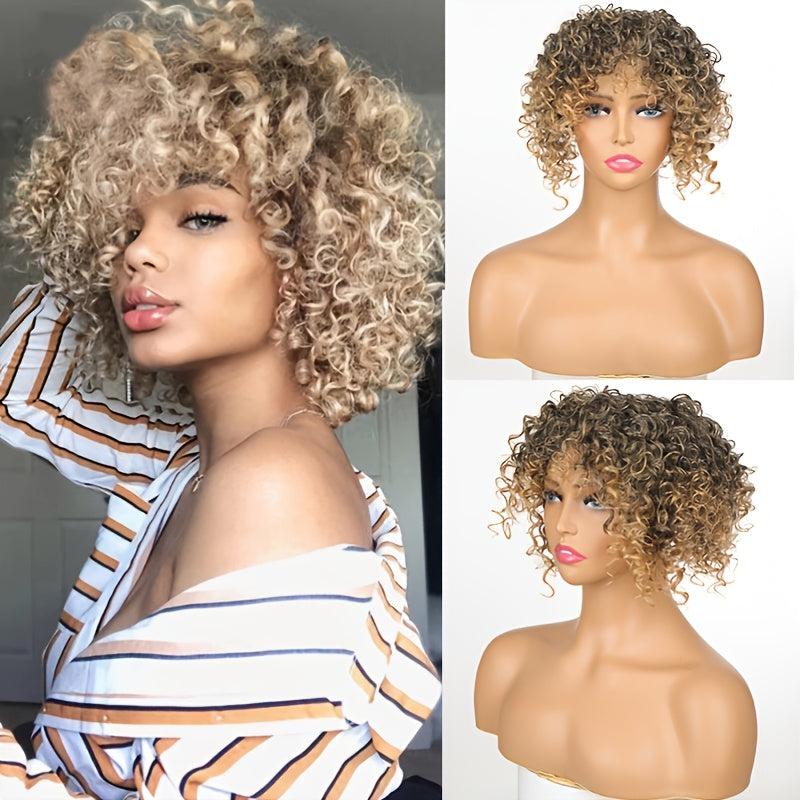 Short Curly Wigs Synthetic Curly Topper For Women 3 Clips Short Toupee