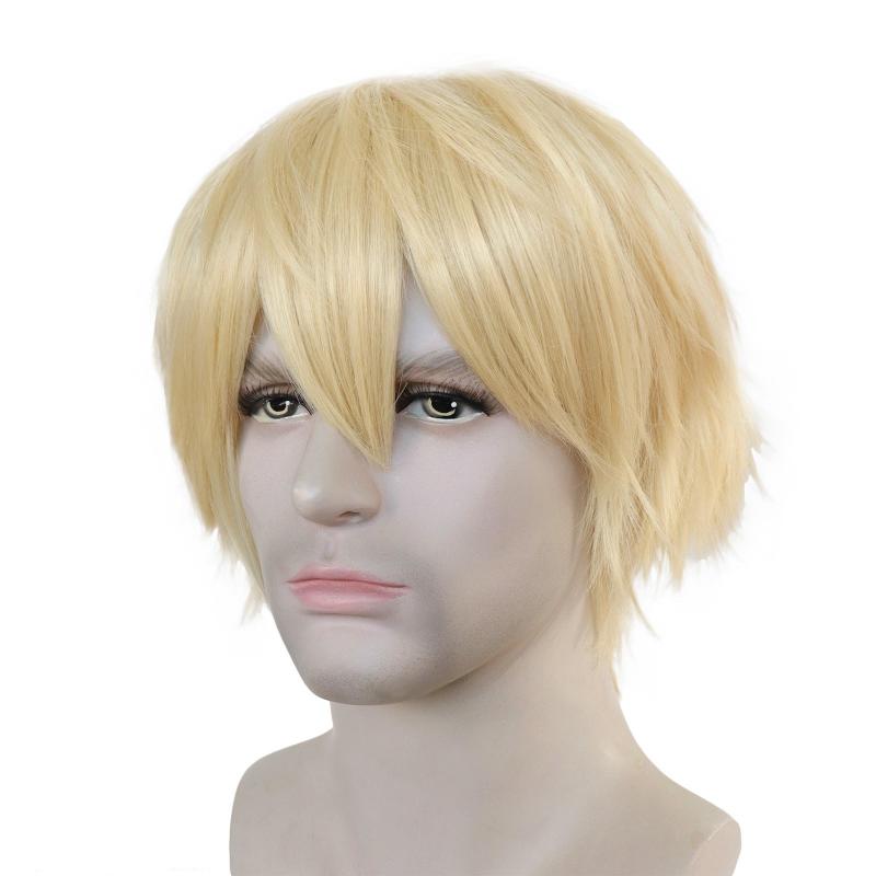 Short Blonde Straight Synthetic Cosplay Wig For Halloween Party Anime