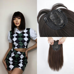 Burgundy Straight Hair Wig With Bangs Synthetic Hairpiece