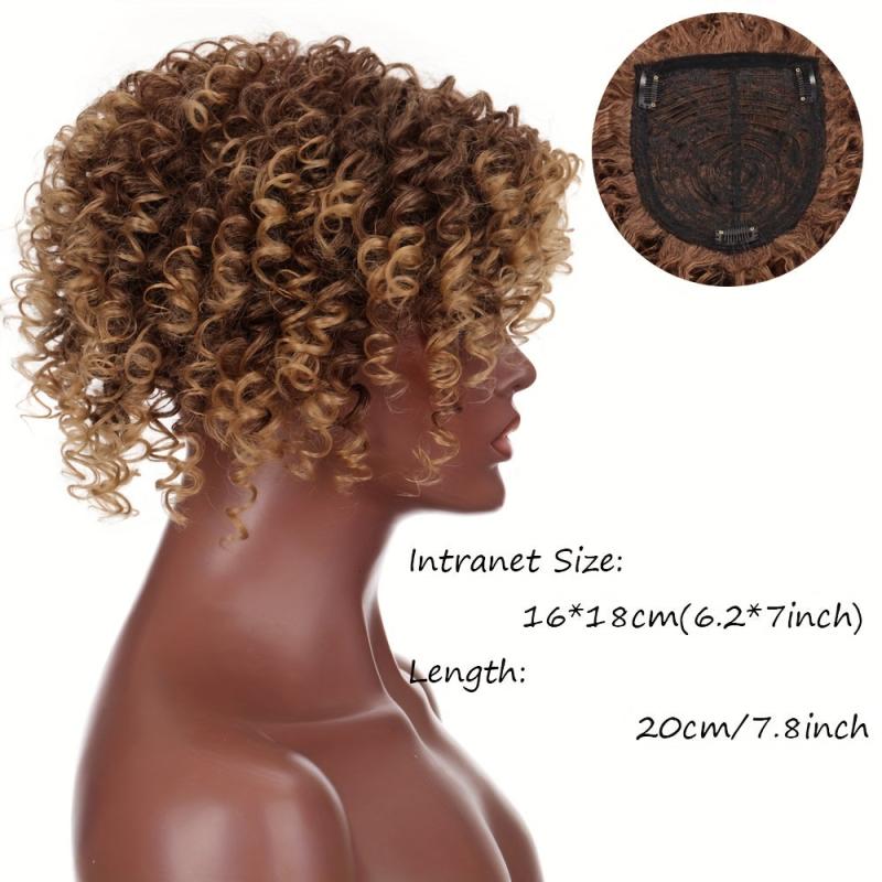Curly Wavy Topper with Bangs Synthetic Clip In Hair Extensions