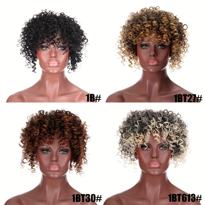 Curly Wavy Topper with Bangs Synthetic Clip In Hair Extensions