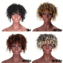 Curly Wavy Topper with Bangs Synthetic Clip In Hair Extensions