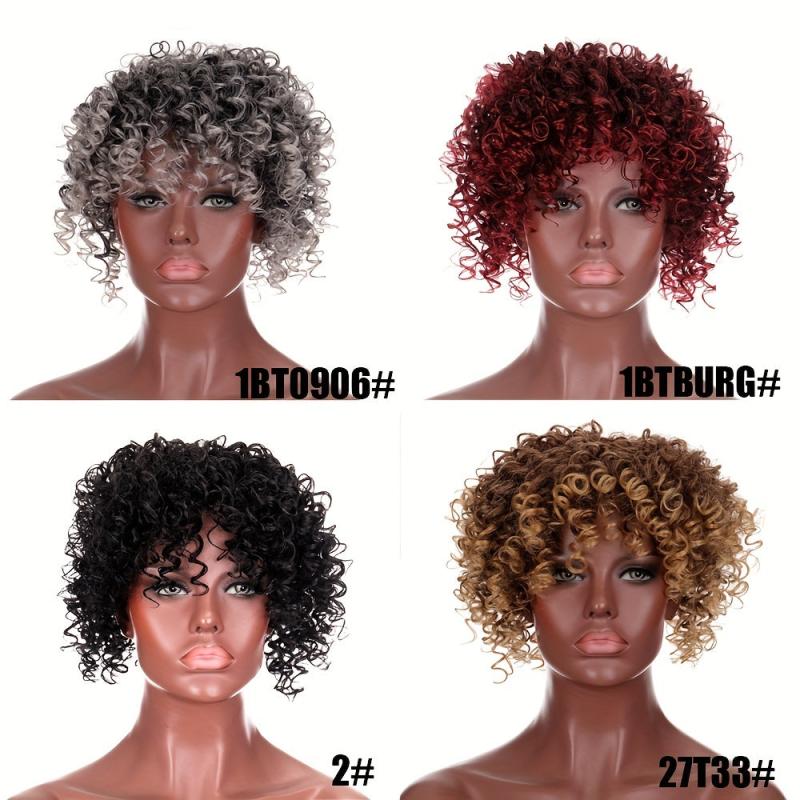Curly Wavy Topper with Bangs Synthetic Clip In Hair Extensions