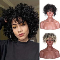 Curly Wavy Topper with Bangs Synthetic Clip In Hair Extensions