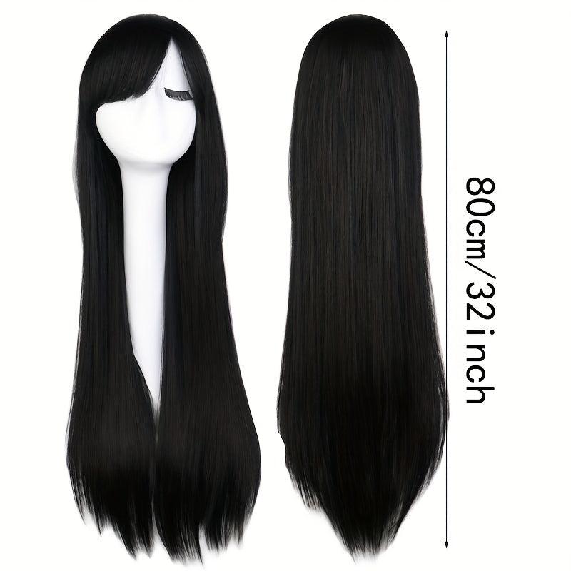 Long Straight Synthetic Wig With Bangs Heat Resistant For Halloween Cosplay