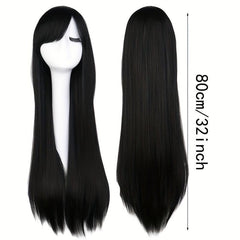 Long Straight Synthetic Wig With Bangs Heat Resistant For Halloween Cosplay