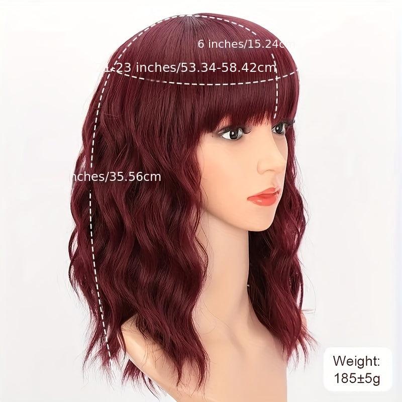 Curly Bob Wig With Bangs Short Bob Wavy Hair Wigs Wine Red