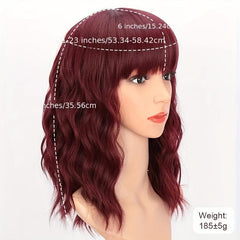 Curly Bob Wig With Bangs Short Bob Wavy Hair Wigs Wine Red