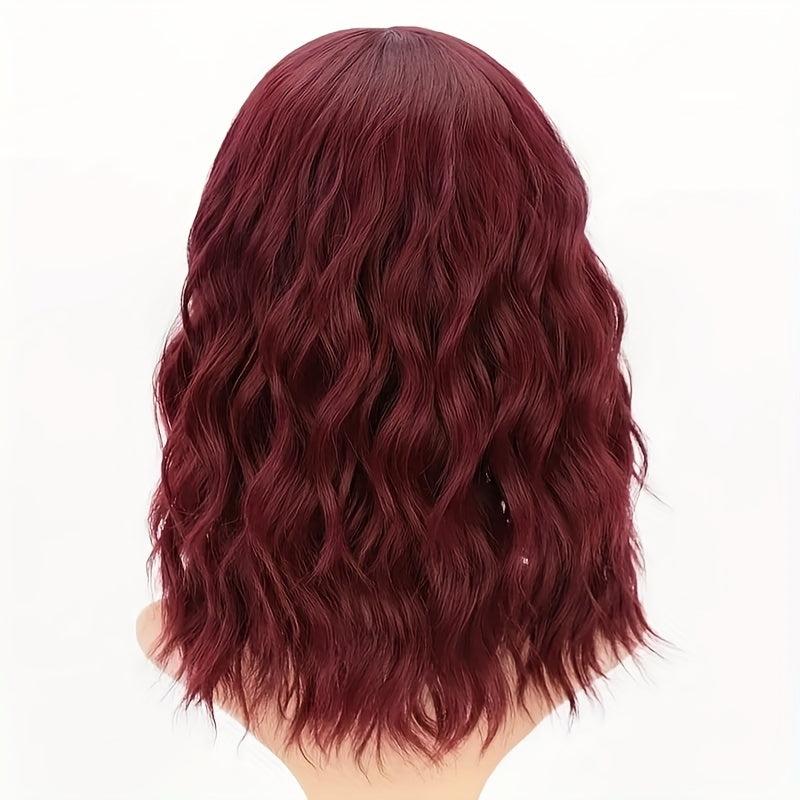 Curly Bob Wig With Bangs Short Bob Wavy Hair Wigs Wine Red