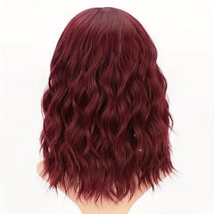 Curly Bob Wig With Bangs Short Bob Wavy Hair Wigs Wine Red