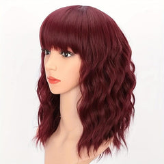 Curly Bob Wig With Bangs Short Bob Wavy Hair Wigs Wine Red