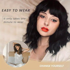 Curly Bob Wig With Bangs Short Bob Wavy Hair Wigs Wine Red