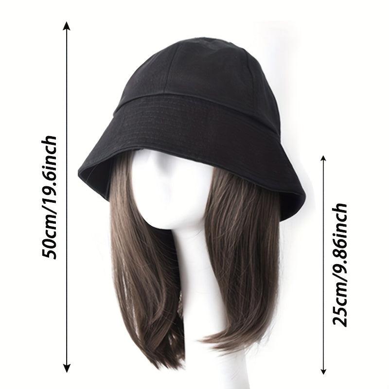 Straight Hair Wig With Bucket Hat - Natural Shoulder Length Hair Wig