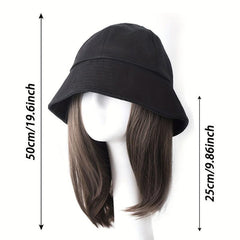 Straight Hair Wig With Bucket Hat - Natural Shoulder Length Hair Wig