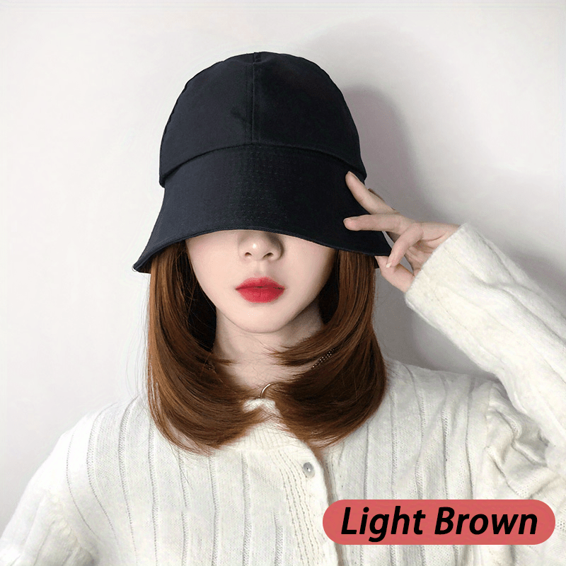Straight Hair Wig With Bucket Hat - Natural Shoulder Length Hair Wig