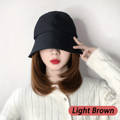 Straight Hair Wig With Bucket Hat - Natural Shoulder Length Hair Wig