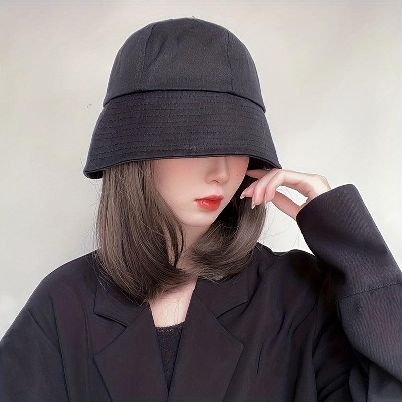 Straight Hair Wig With Bucket Hat - Natural Shoulder Length Hair Wig