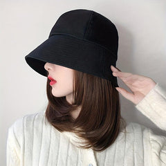 Straight Hair Wig With Bucket Hat - Natural Shoulder Length Hair Wig