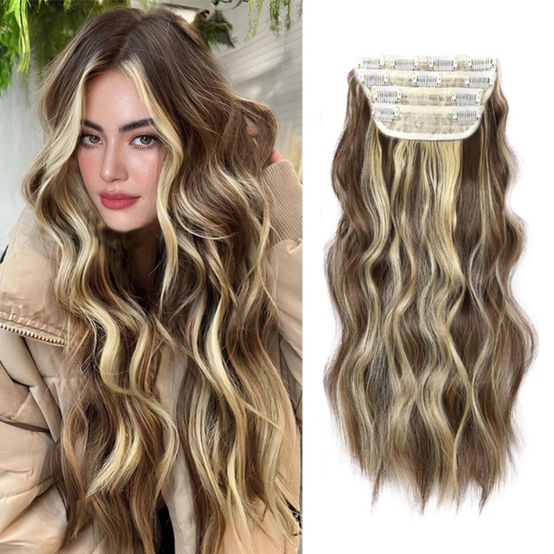 4pcs Set Water Wave Hair Extensions 50 8 Cm Synthetic Clip In Hair Extensions