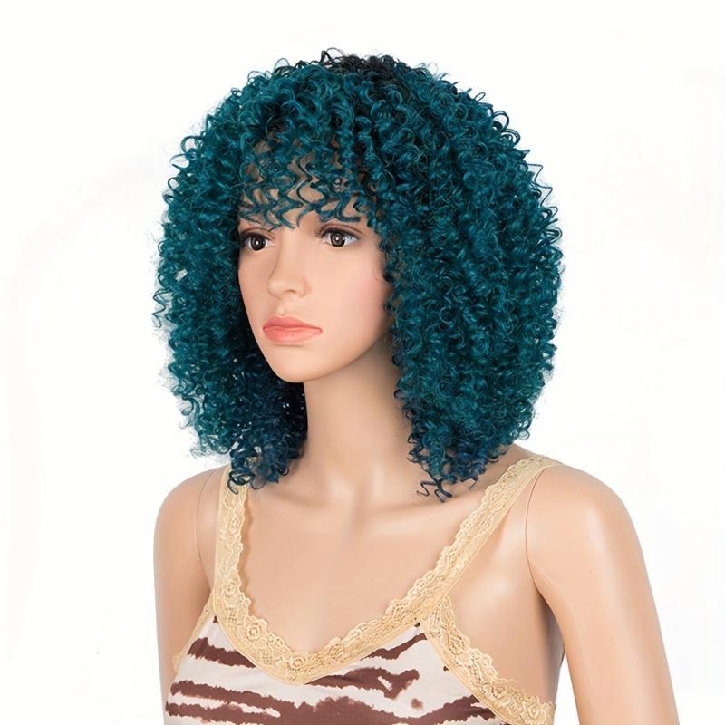 Short Curly Wig Afro Kinky Wig Ombre Brown Blonde Cosplay Wig